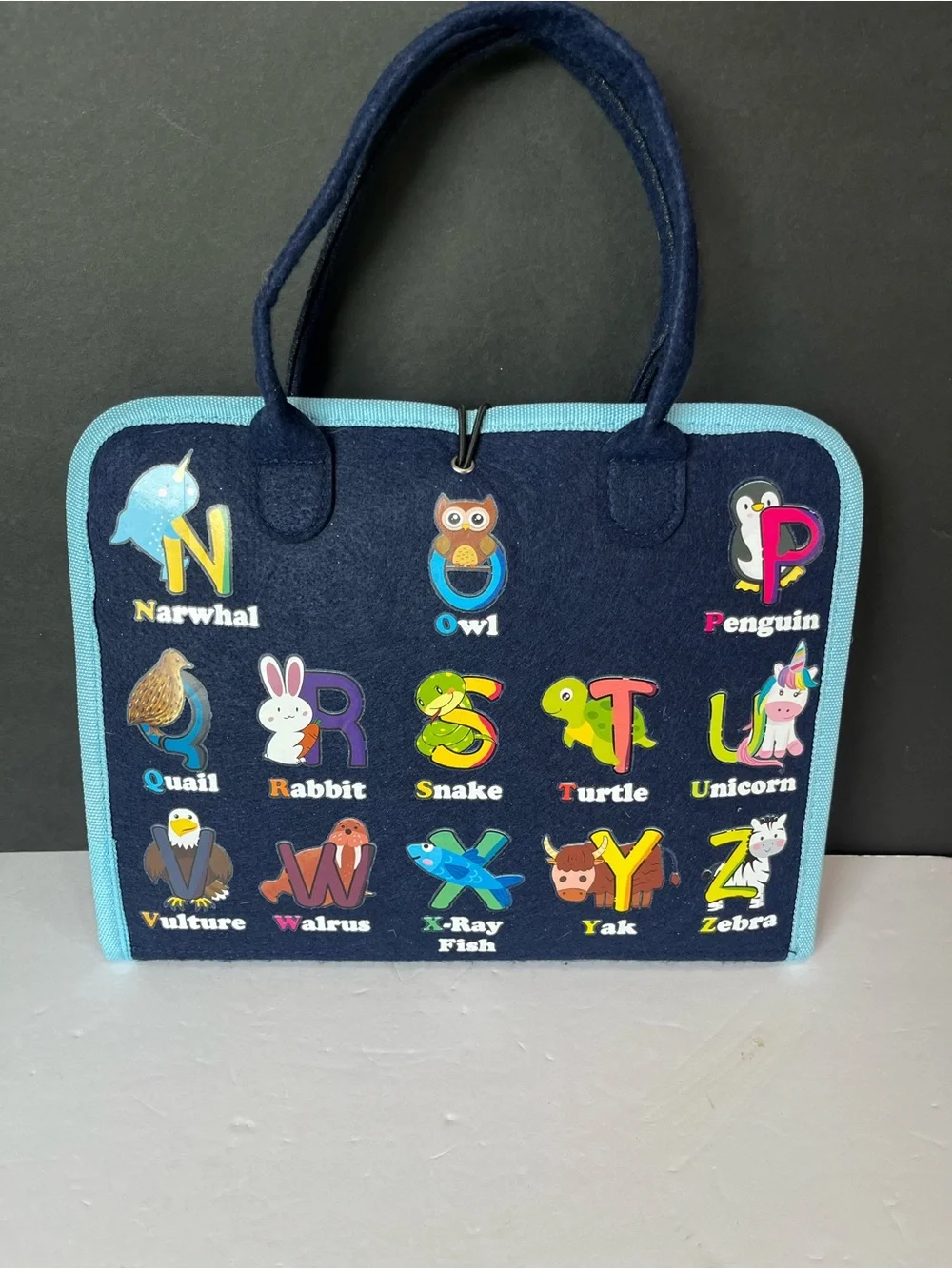 Learning Activity Alphabet Animal Tote Velcro soft.